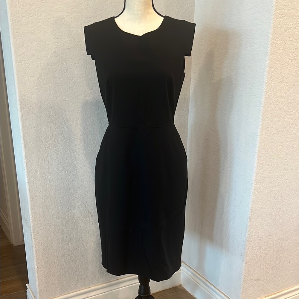 J. Crew Black Sheath Resume Midi Dress Crew Neck Sleeveless